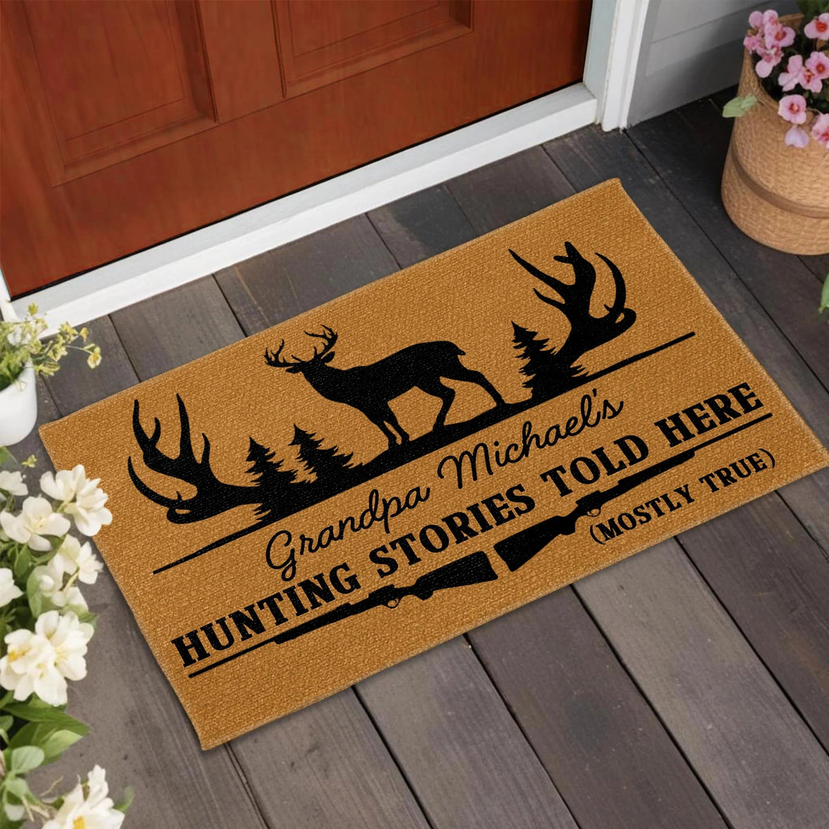 "Hunting Stories Told Here" Personalized Doormat - Custom Gift for Grandpa & Hunters