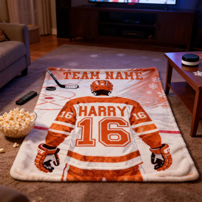 Personalized Hockey Blanket - Custom Team Name, Player Name & Number Jersey Gift