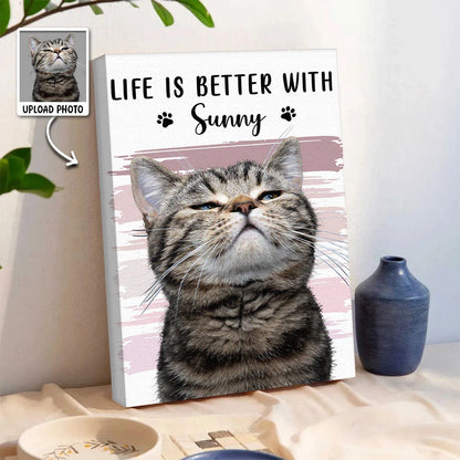 Life Is Sweeter With Paws by My Side – Personalized Pet Photo Canvas / Poster, Custom Dog & Cat Name Wall Art