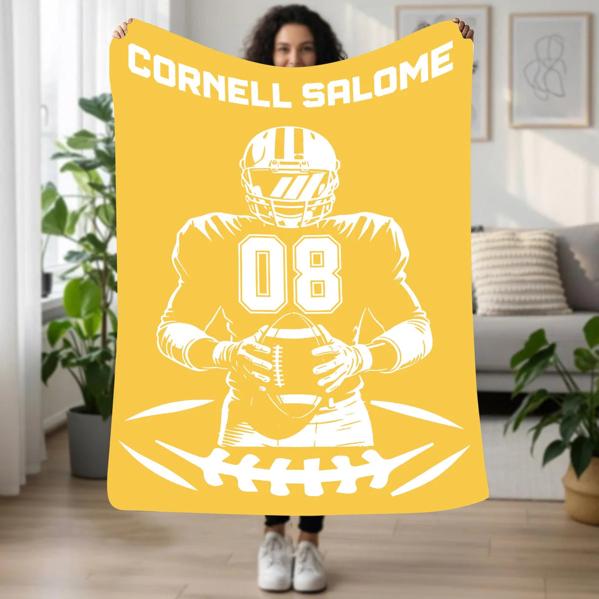 Personalized Football Jersey Blanket with Custom Name & Number - Perfect Throw Gift for Football Players