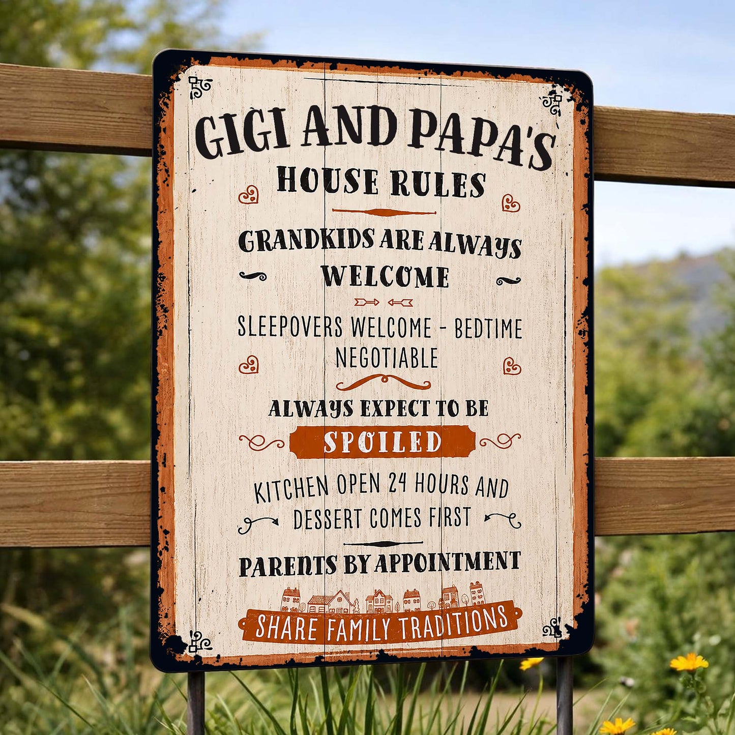 Gigi and Papa's House Rules Grandkids Welcome Personalized Metal Sign - Vintage Grandparent Wall Decor