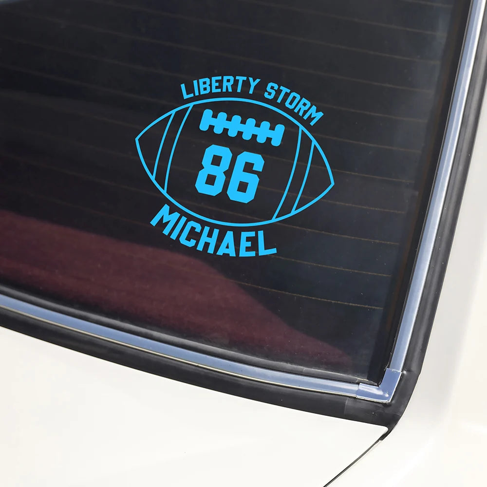 Every Mile, Every Game, All Team Pride – Personalized Football Car Decal, Custom Team Name & Jersey Number Sticker