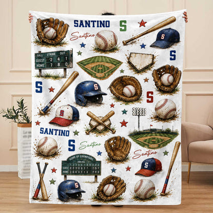 Personalized Baseball Blanket for Boys - Custom Name Vintage Sports Throw Keepsake