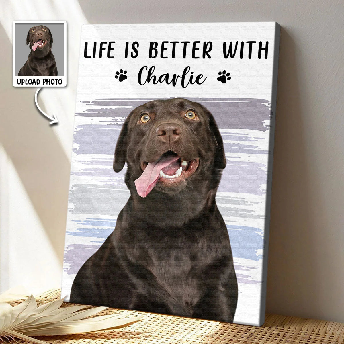 Life Is Sweeter With Paws by My Side – Personalized Pet Photo Canvas / Poster, Custom Dog & Cat Name Wall Art