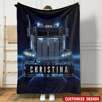 Personalized Trucker Throw Blanket With Custom Name - Unique Keepsake Gift For Semi Truck Drivers