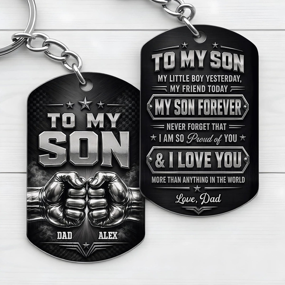 "To My Son My Little Boy Yesterday" Fist Bump Design Personalized Keychain - Custom Gift from Dad for Son Birthday