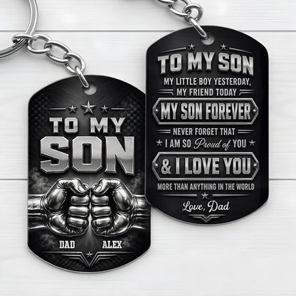 "To My Son My Little Boy Yesterday" Fist Bump Design Personalized Keychain - Custom Gift from Dad for Son Birthday