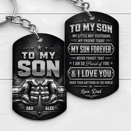 "To My Son My Little Boy Yesterday" Fist Bump Design Personalized Keychain - Custom Gift from Dad for Son Birthday