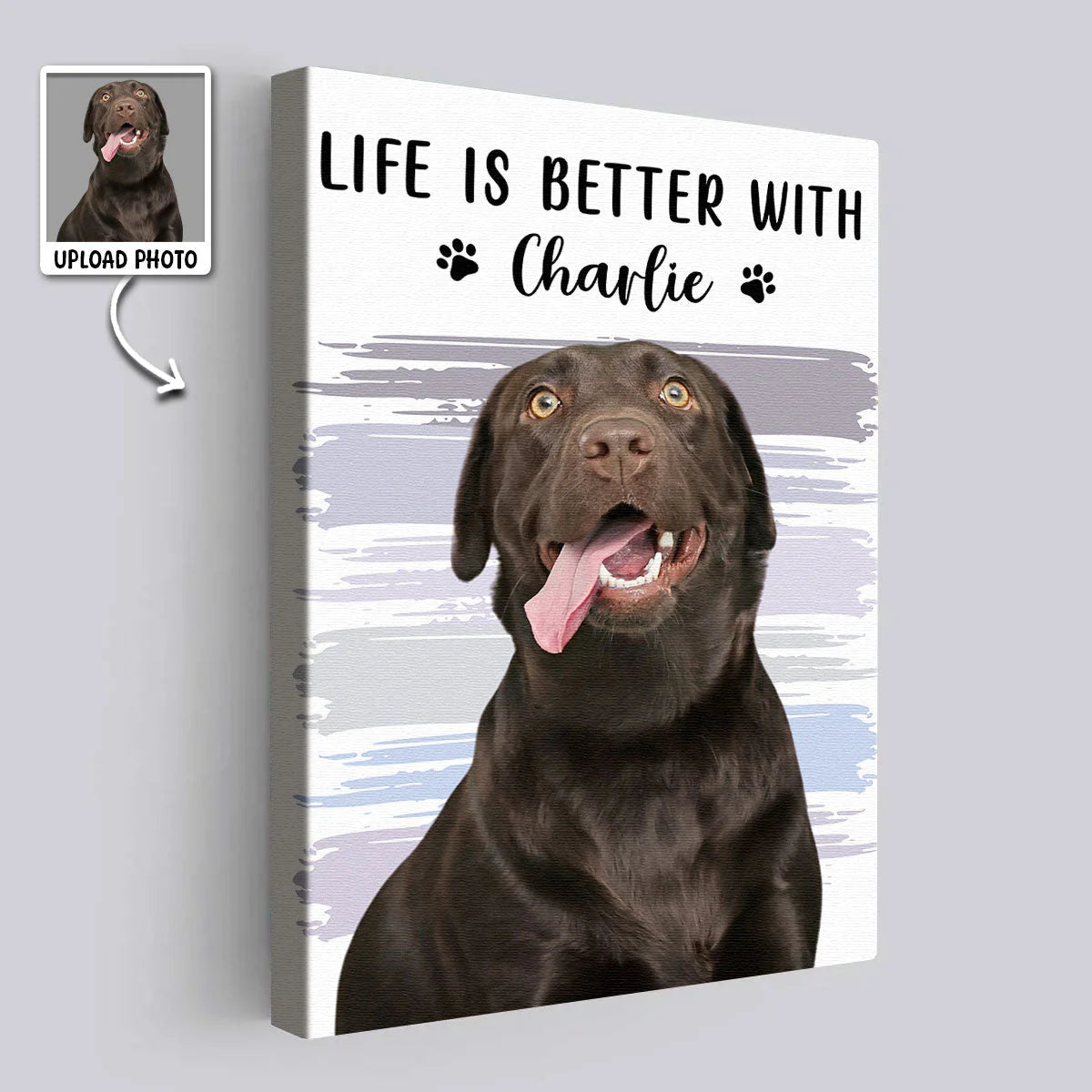 Life Is Sweeter With Paws by My Side – Personalized Pet Photo Canvas / Poster, Custom Dog & Cat Name Wall Art