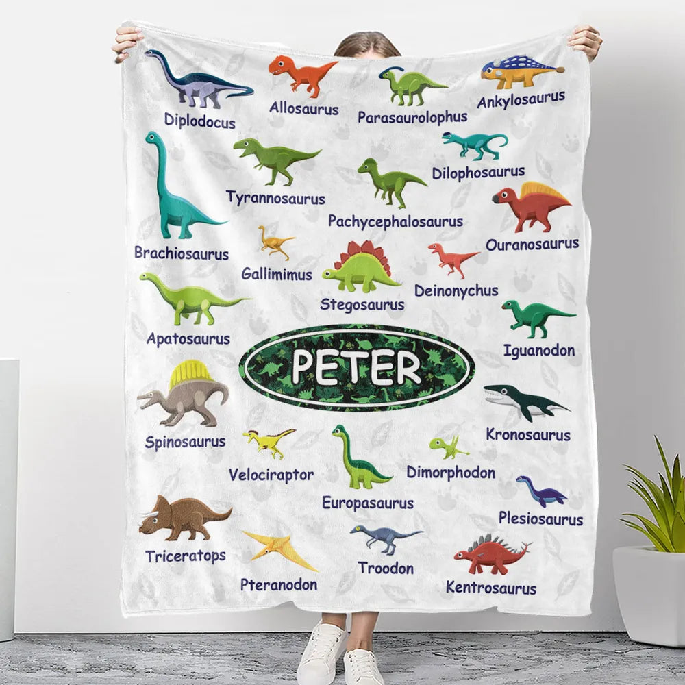 Personalized Dinosaur Chart Blanket - Custom Birthday Gift for Kids