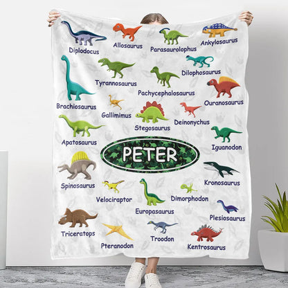 Personalized Dinosaur Chart Blanket - Custom Birthday Gift for Kids