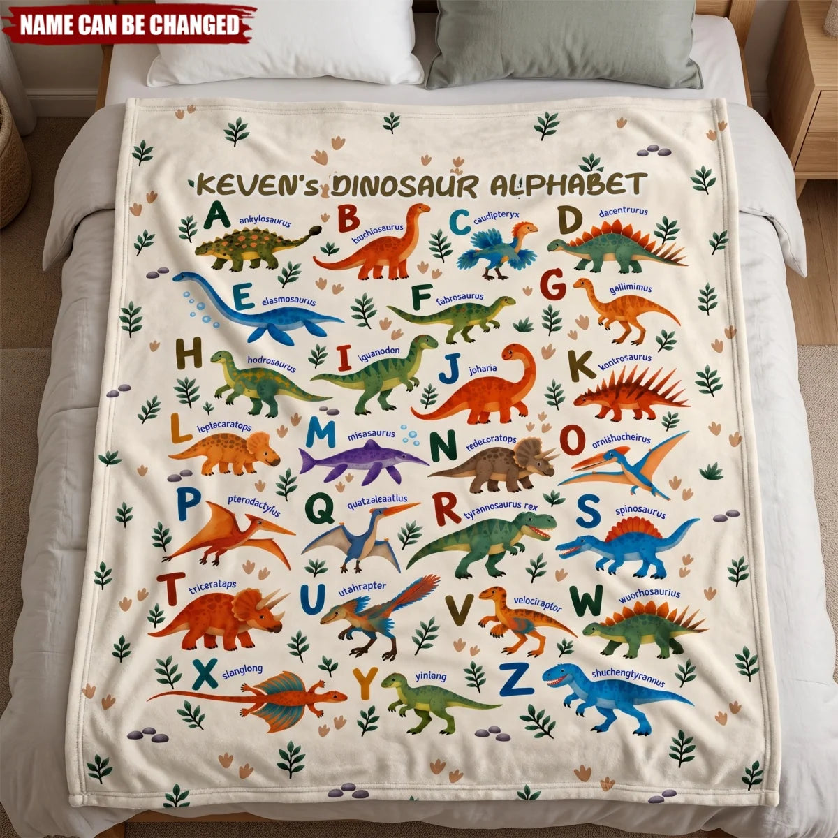 Dinosaur Alphabet Personalized Dinosaur Blanket - Custom Name Birthday Gift for Kids