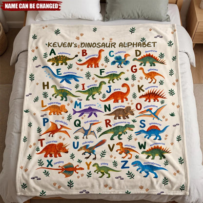 Dinosaur Alphabet Personalized Dinosaur Blanket - Custom Name Birthday Gift for Kids
