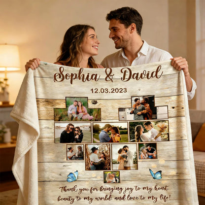 "Thank You for Bringing Joy to My Heart" Custom Photo Blanket - Personalized Anniversary Keepsake for Couples