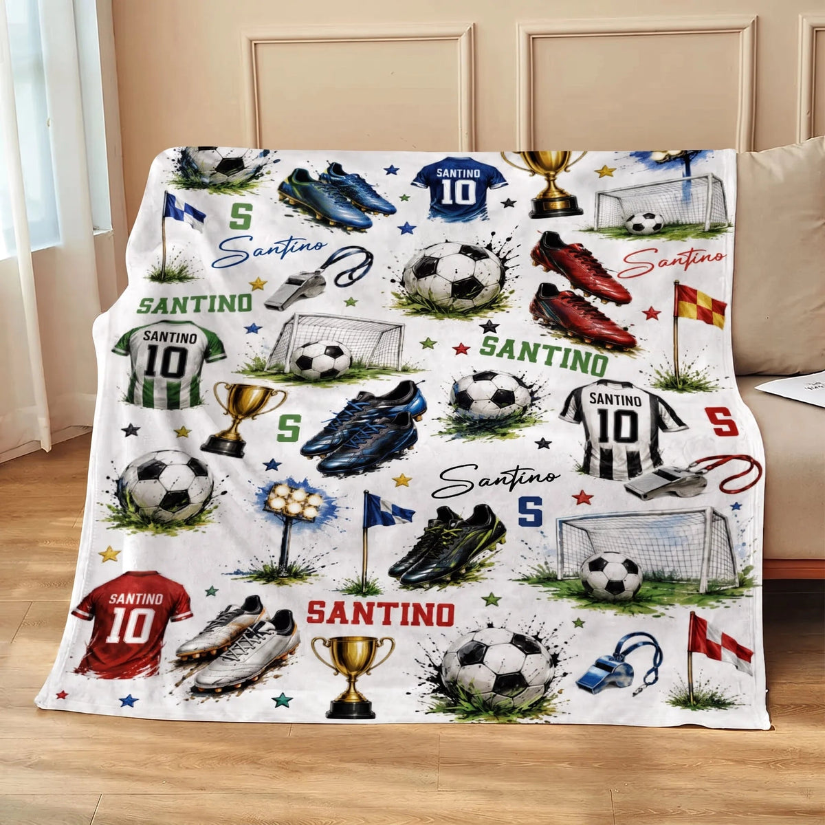 Soccer Jersey Style Personalized Blanket, Custom Name and Number Sports Gift