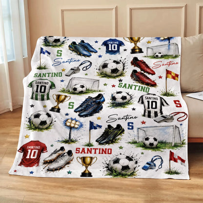 Soccer Jersey Style Personalized Blanket, Custom Name and Number Sports Gift