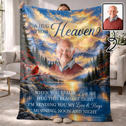 A Hug From Heaven Personalized Photo Memorial Blanket - Custom Cardinal Sympathy Keepsake Gift for Family