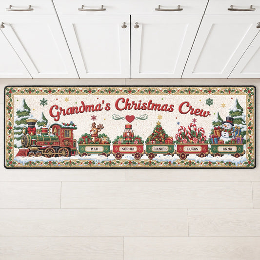 Custom Christmas Crew Train Floor Runner Rug - Personalized Holiday Decor Mat for Grandparents