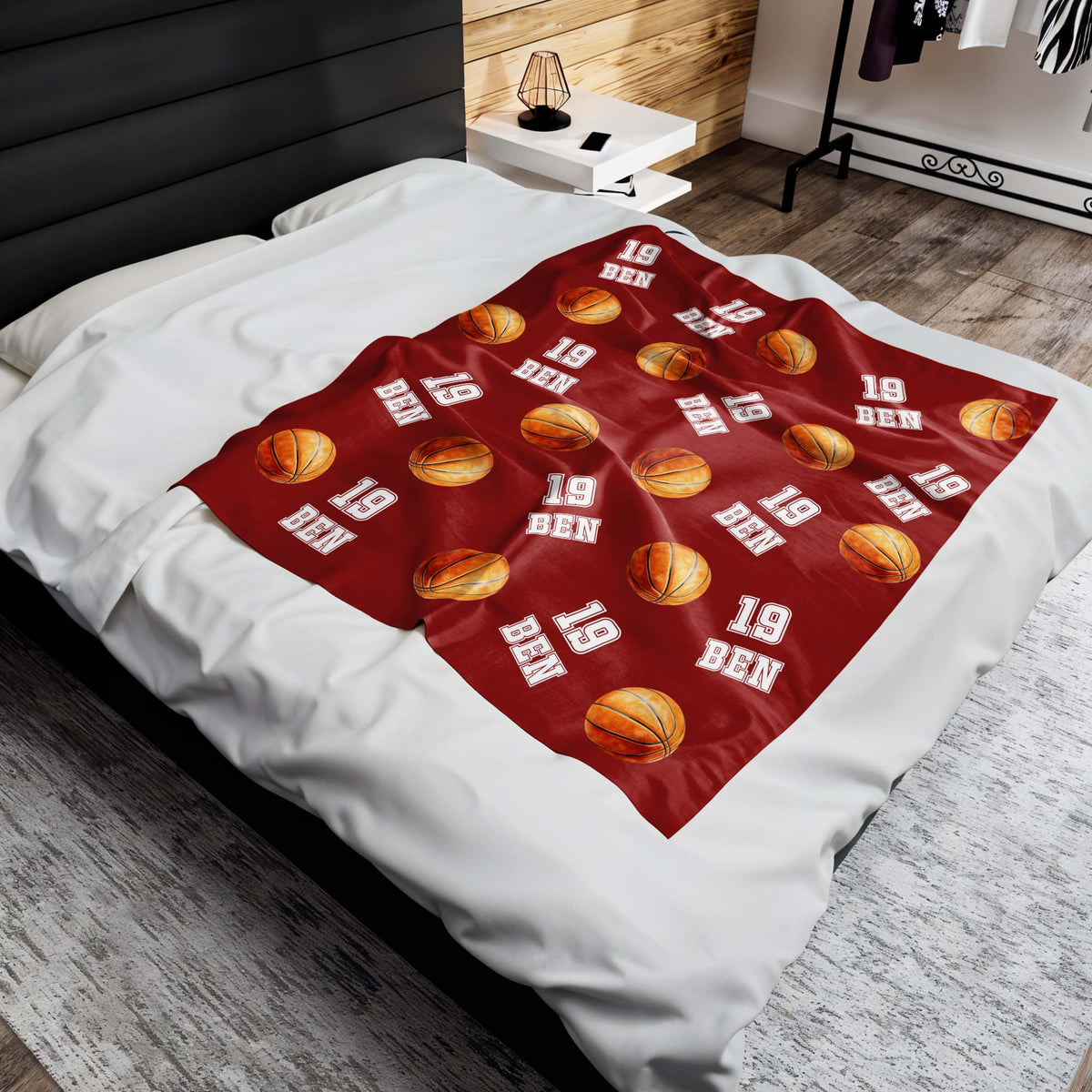 Custom Name & Number Basketball Fleece Blanket - Sports Personalized Gift for Kids