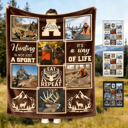 "Hunting Is Not Just A Sport" Personalized Deer Hunting Blanket - Custom Photo Collage Blanket Gift