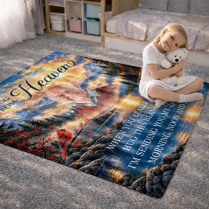 A Hug From Heaven Personalized Photo Memorial Blanket - Custom Cardinal Sympathy Keepsake Gift for Family