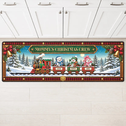 Mommy's Christmas Crew Personalized Runner Rug - Custom Family Holiday Kitchen Mat Gift for Mom and Grandma