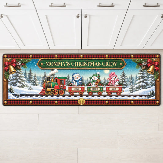 Mommy's Christmas Crew Custom Runner Rug - Personalized Holiday Kitchen Mat Gift for Mom & Grandma