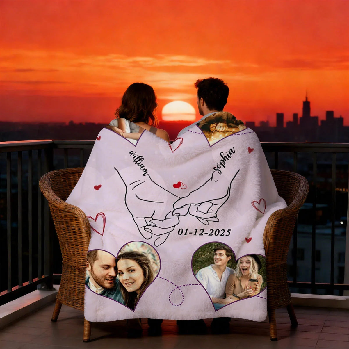 Holding Hands Pinky Promise Custom Couple Photo Blanket - Romantic Anniversary Keepsake Gift for Boyfriend & Girlfriend