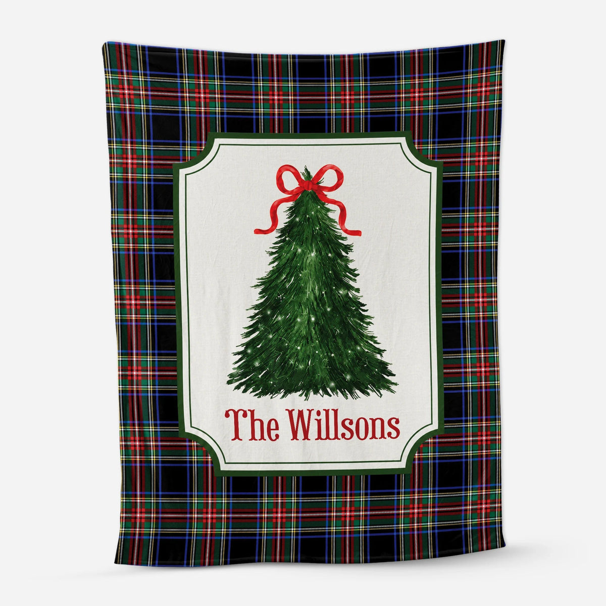 Custom Christmas Tree Tartan Blanket - Personalized Family Name Keepsake Throw Gift