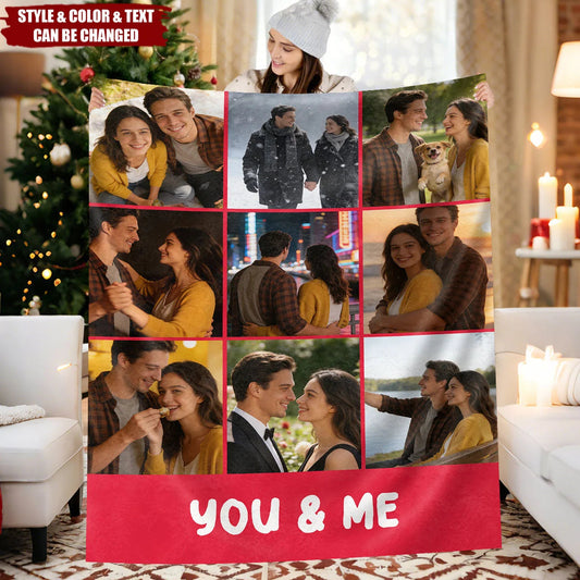 Custom Memory Photo Collage Blanket - Personalized Throw Gift for Couples & Whole Family