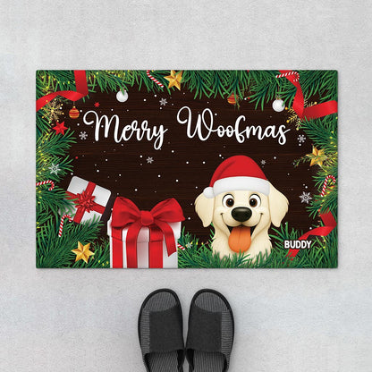 Merry Woofmas Personalized Dog Doormat for Dog Lovers - Custom Christmas Pet Entry Mat