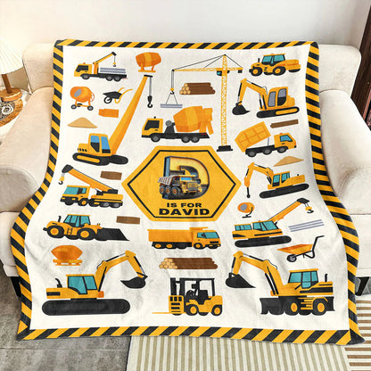Personalized Kids Alphabet Blanket - Custom Unicorn & Construction Excavator Name Gift