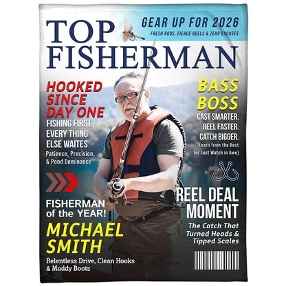Custom Fishing Photo Blanket - Top Fisherman Personalized Throw Blanket for Dad & Grandpa