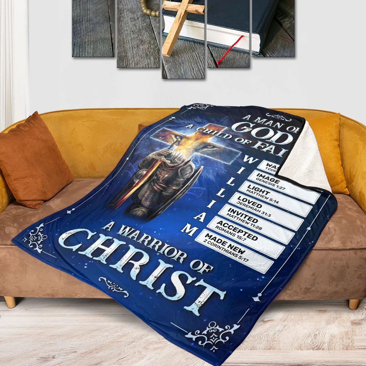 Custom "Man of God Warrior of Christ" Christian Fleece Blanket - Personalized Religious Faith Keepsake Gift