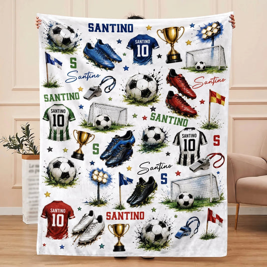 Soccer Jersey Style Personalized Blanket, Custom Name and Number Sports Gift