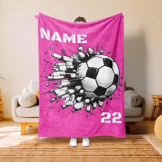 Personalized Soccer Throw Blanket with Custom Name & Number, Birthday Gift for Kids and Youth Football Players