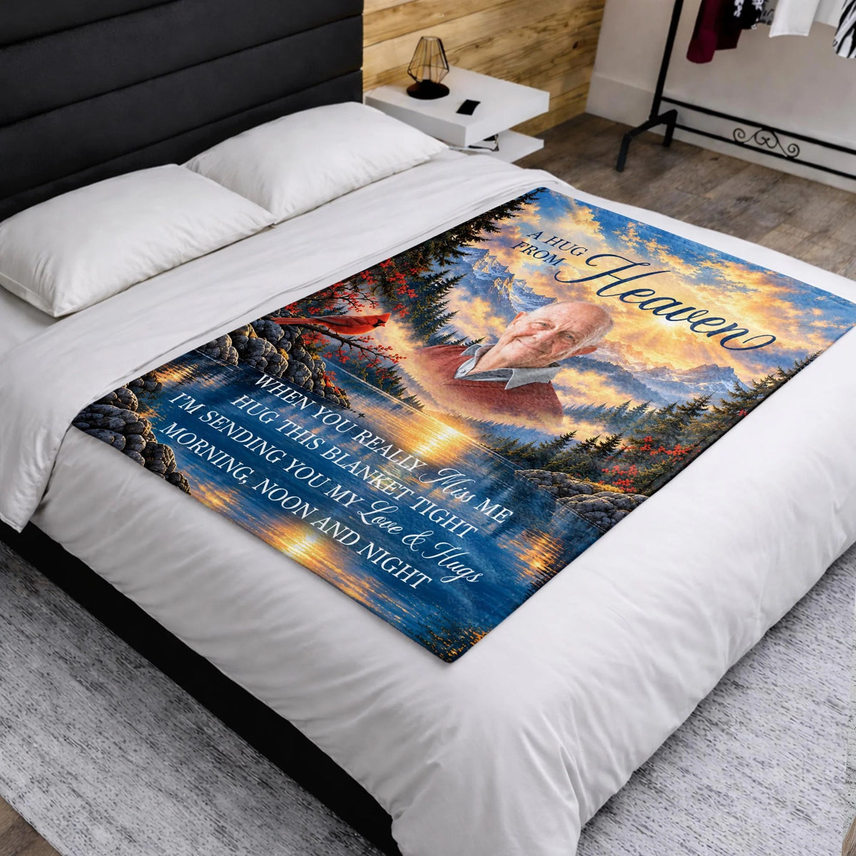 A Hug From Heaven Personalized Photo Memorial Blanket - Custom Cardinal Sympathy Keepsake Gift for Family