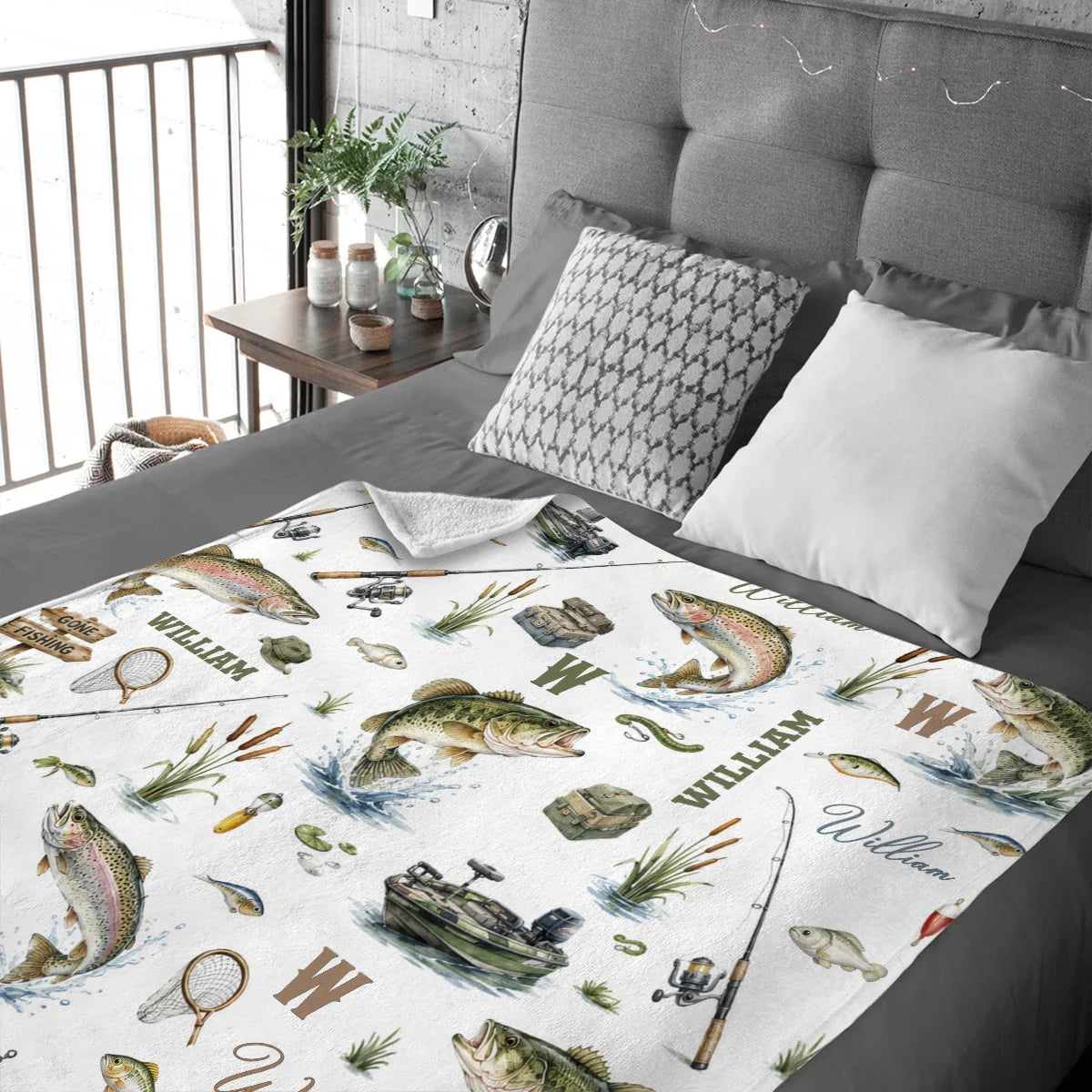 "Gone Fishing" Personalized Baby Blanket - Custom Name Throw for Little Angler Gift