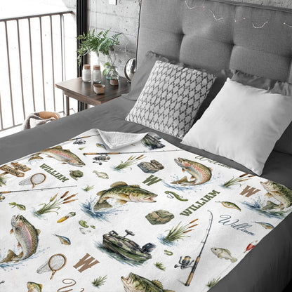 "Gone Fishing" Personalized Baby Blanket - Custom Name Throw for Little Angler Gift