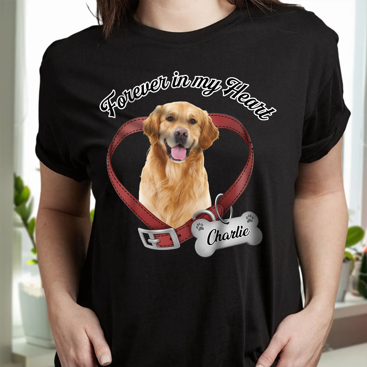 They Left Paw Prints on My Heart — "Forever in My Heart" Custom Pet Photo Memorial T-Shirt, a Loving Tribute to a Cherished Friend