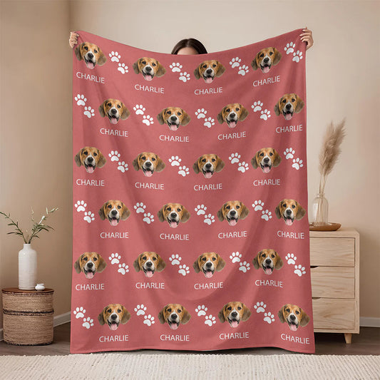 Personalized Pet Photo Throw Blanket With Cute Prints, Custom Keepsake Gift For Dog & Cat Owners