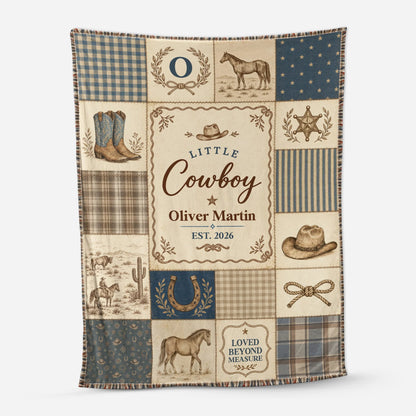 Little Cowboy Personalized Newborn Blanket with Name – Custom Western Quilted Throw