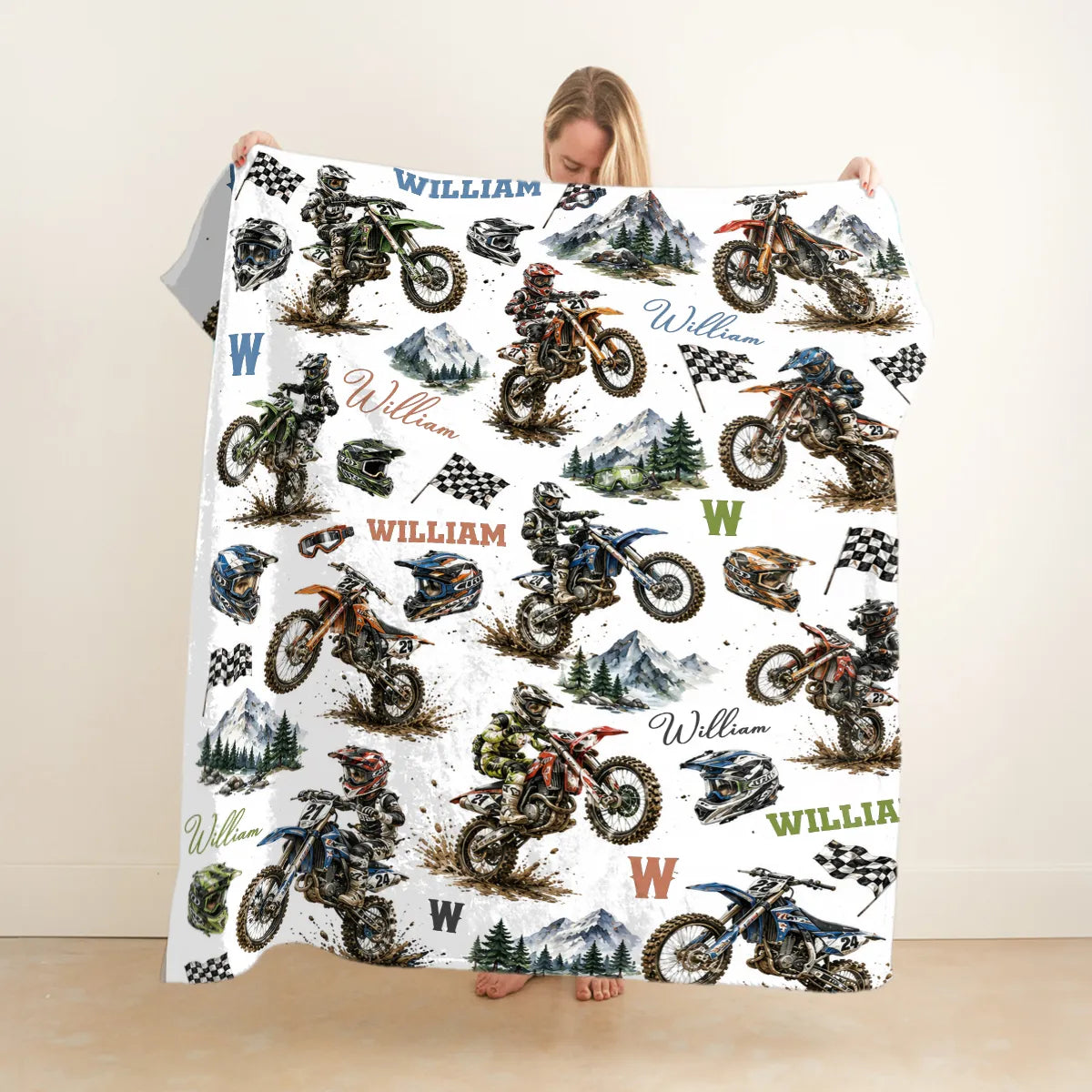 Little Rider, Big Adventures – Personalized Dirt Bike Blanket, Custom Name Motocross Gift for Young Riders