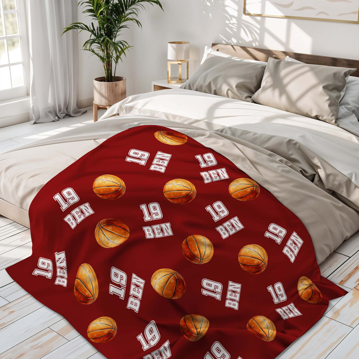 Custom Name & Number Basketball Fleece Blanket - Sports Personalized Gift for Kids
