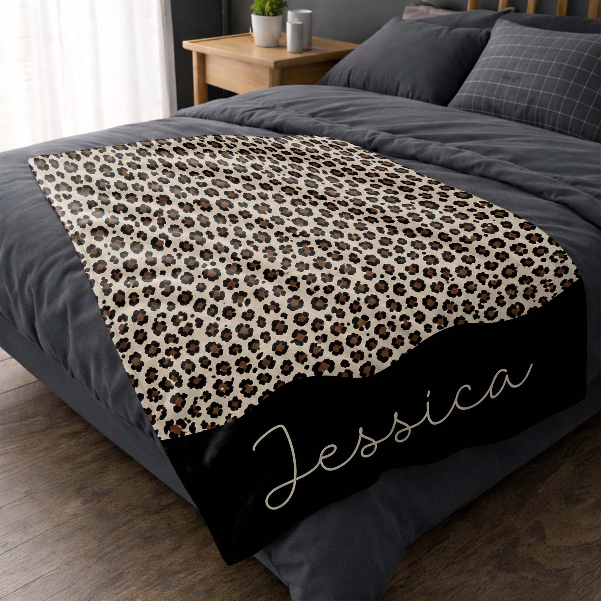 Wild & Fierce Leopard Print Blanket - Customized Name Cozy Gift for Leopard Pattern Fans
