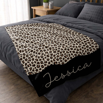 Wild & Fierce Leopard Print Blanket - Customized Name Cozy Gift for Leopard Pattern Fans