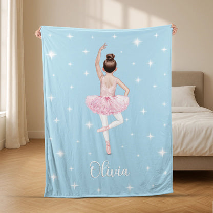 Ballerina Themed Personalized Blanket, Custom Name Soft Throw for Little Dancers
