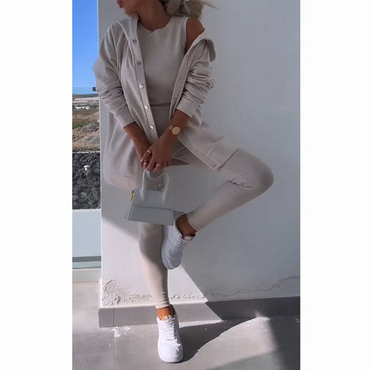Cardigan med huva, väst, byxor. Sweatshirt 3-delat set💗