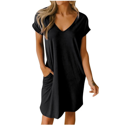 👗40% Rabatt 🩵T-Shirt-Kleid mit V-Ausschnitt und Taschen