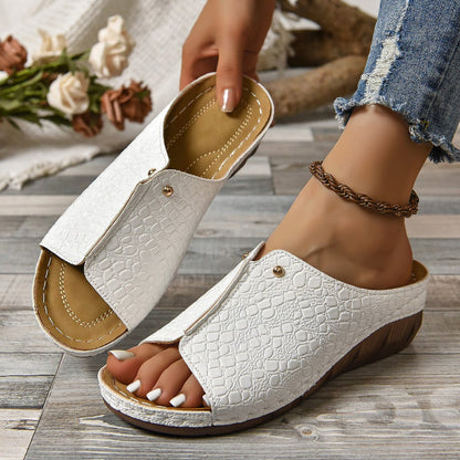 Peep Toe Slip on Wedge Sandaler för kvinnor